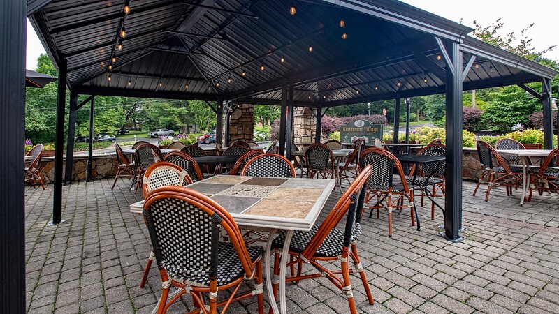 Awning covered outside seating area